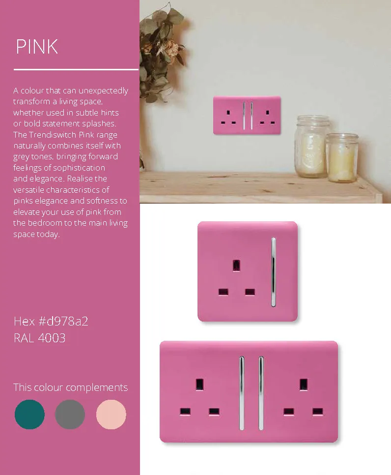 2 Gang Retractive Home Auto.Switch Pink ART-SSR2PK  Trendi Pink